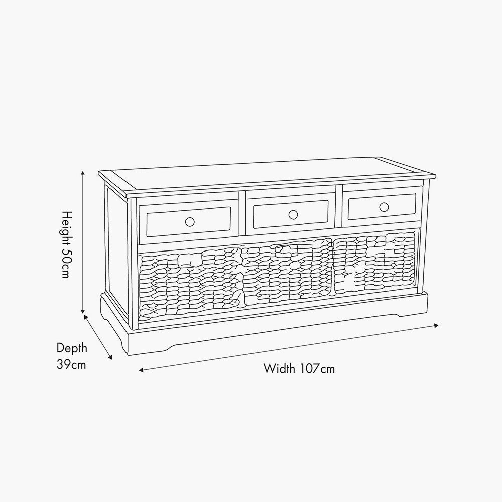 Devonshire Putty Grey Pine Wood Sideboard with 3 Baskets